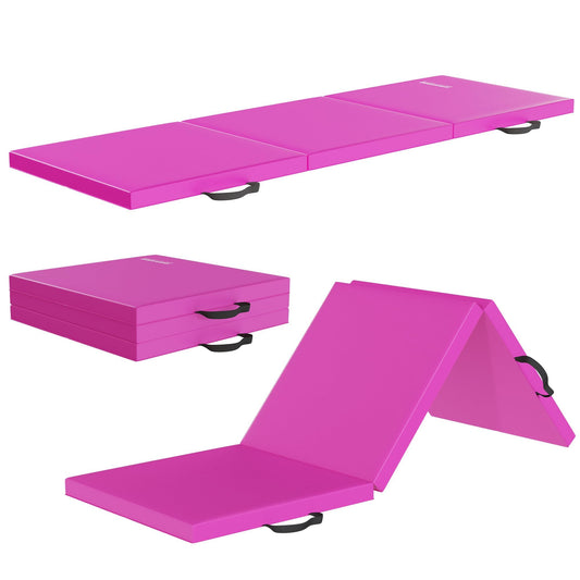 Fitvids Folding Exercise Gymnastics Mat for Tumbling, 2'x6'x2" Gym Workout Mat with Carrying Handles High-Density Anti-Tear Portable Fitness Aerobics Mats for Home Gym Yoga Pilates MMA Core Training, Pink