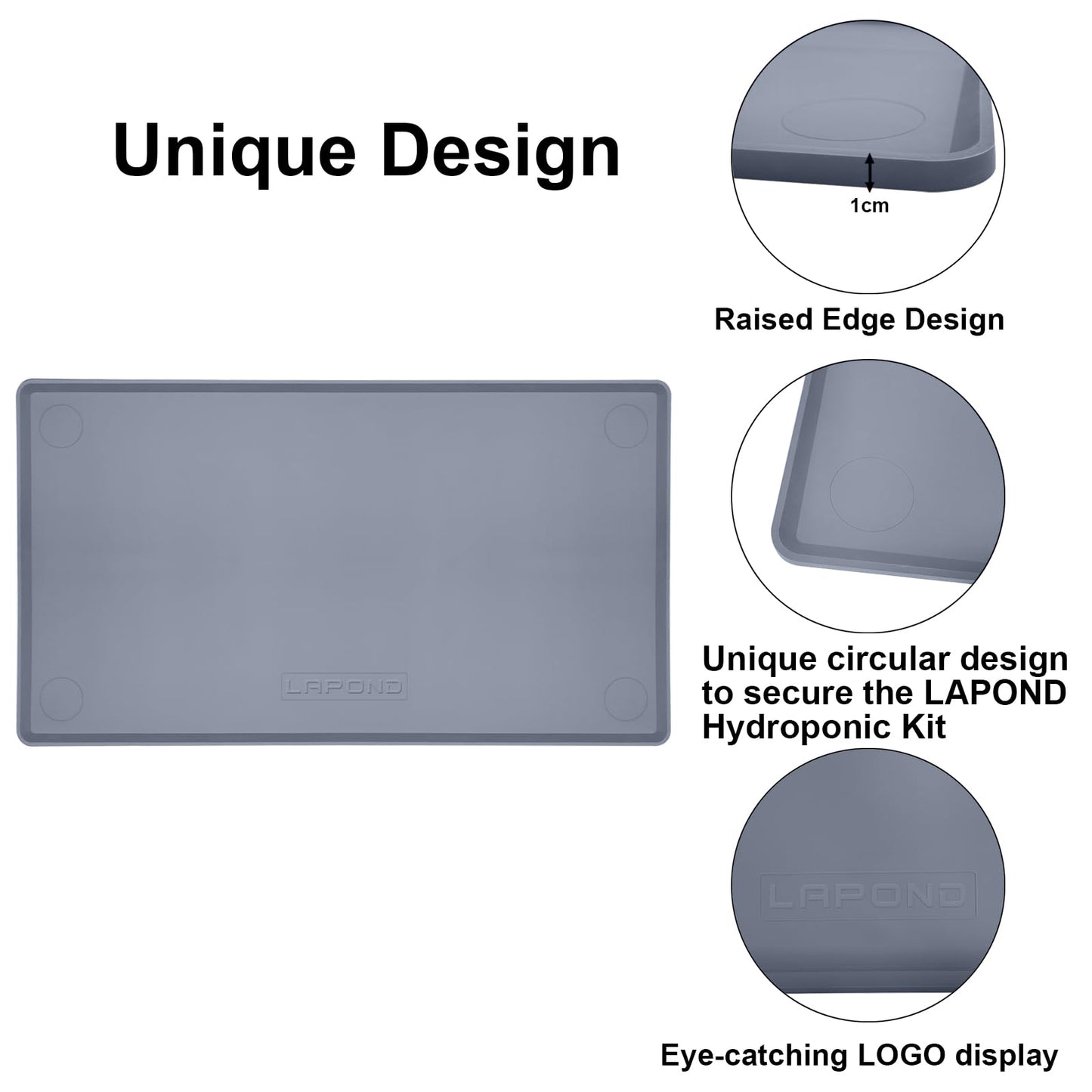 LAPOND Silicone Waterproof Plant Mat for Indoor Plants and Hydroponics Growing System, Easy to Clean and Non-Slip, 43.3 x 23.6 Inches, Gray