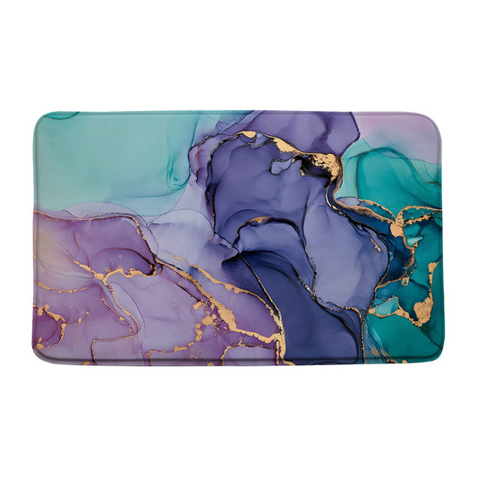 Sunhe Purple Pink Turquoise Marble Bath Mat Abstract Modern Texture Gold Stripes Ombre Luxury Watercolor Geometric Ink Art Print Microfiber Memory Foam Soft Doormat Kitchen Bathroom Mat/Rugs