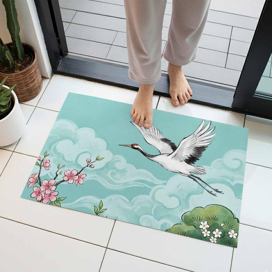 Door Mat, Japanese Cherry Blossoms Cranes Front Door Mat Welcome Mats, Low-Profile Doormat for Bedroom Decor Living Room, Pineapple Clouds Absorbent Non-Slip Entryway Rug Floor Mats 20x31.5in