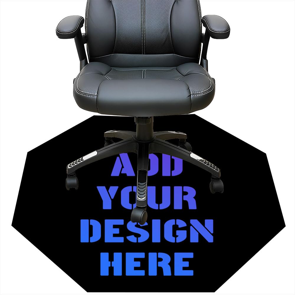 Personalized Octagonal 36 Inch Chair Mat - Design Your Own Photo Text Logo, Custom Octagonal Chair Mats, Multi-Purpose Chair Carpets, Black