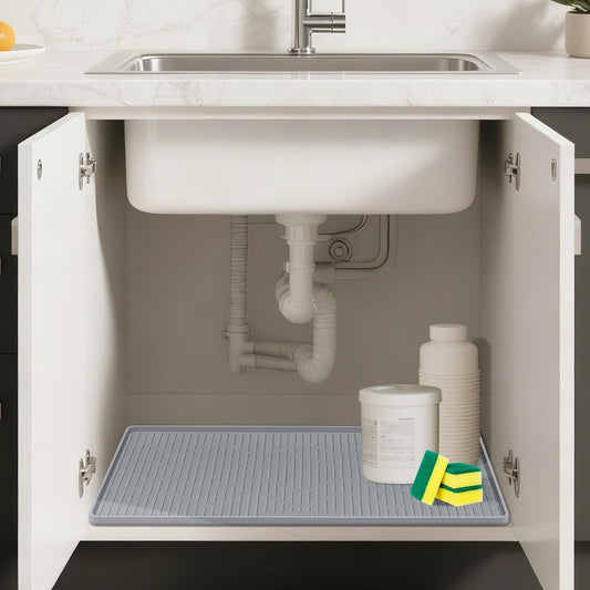 Lanstics 24" x 24" Under Sink Mat for Kitchen Lanstics Under Sink Organizer Waterproof Raised Edge Silicone Mat Sink Protector Silicone Organizers Tray for Kitchen Bathroom