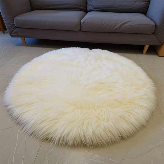 Kopal Round Sheepskin Rug, Real Sheep Skin Fur Rug, Lambskin Area Rug, 3x3 ft, Natural White