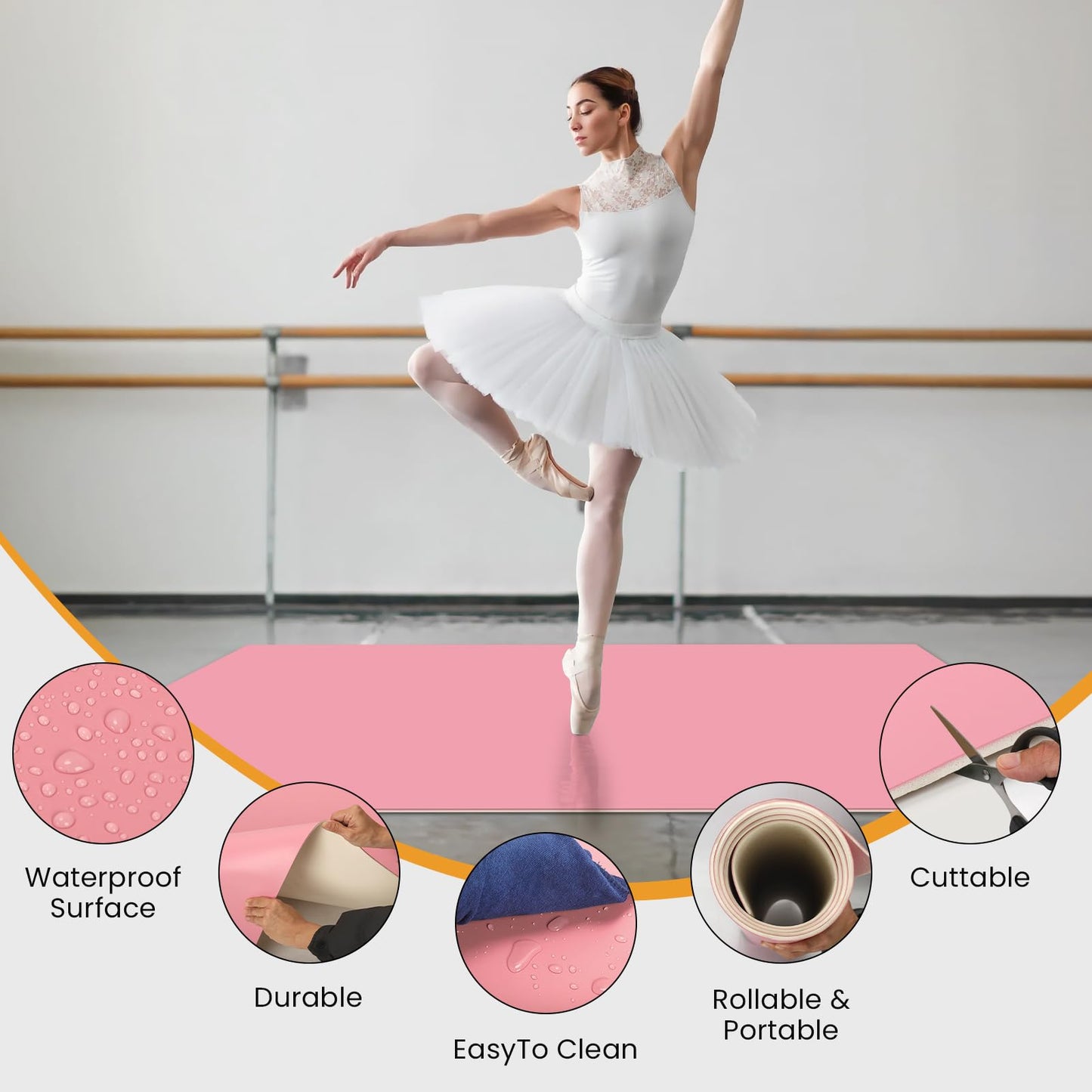 3×6.6ft Marley Dance Floor, 3.5mm Portable Dance Floor with Shoulder Strap, Non-Slip Shock-Absorbing Portable Marley Floors for Ballet Jazz Pop Practice - Ideal for Home Studio School
