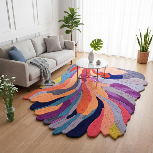 Handmade Irregular Shape Wool Area Rug | Unique Contemporary Colorful Botanical Design, Thick & Soft Carpet | Perfect for Living Room, Bedroom Decor (Colorful, 5' x 8')