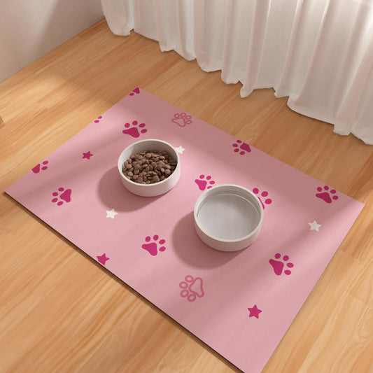 Pet Feeding Mat 12"x20"- Absorbent Dog Mat, Small Pet Food Mat, Rubber Pet Food Mat, Pet Food Mats for Floor Waterproof, Dog Water Matt for Sloppy Drinker, Cat Food Bowl Mat, Pink