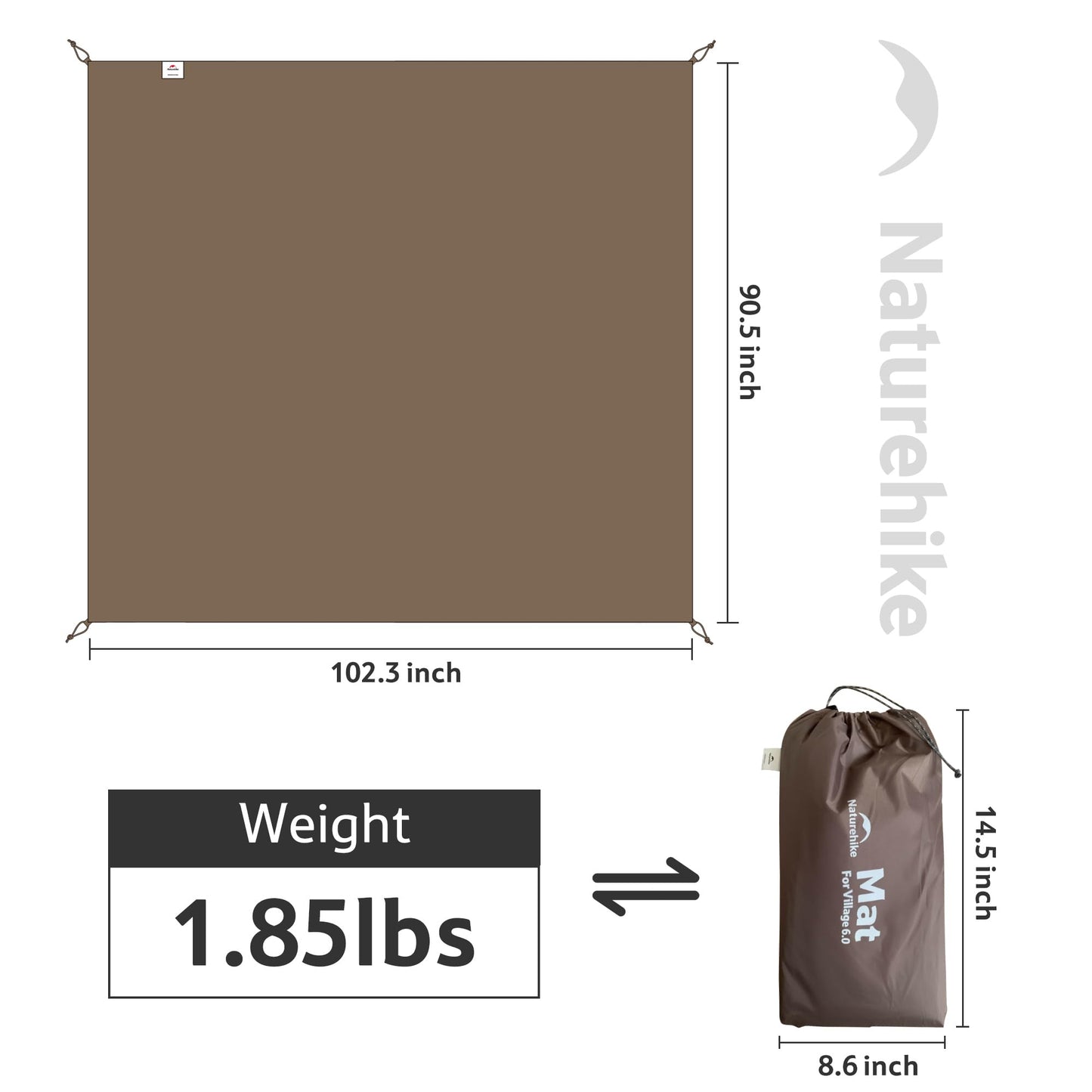 Naturehike Village Tent Footprint,Waterproof PU 3000mm Wear-Resistant Groundsheet Floor Mat