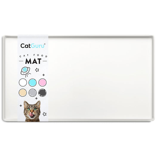 CatGuru Cat Food Mat, Small & Large Pet Feeding Mat, 100% Waterproof Cat Placemat for Food and Water, Silicone Mats for Cats Bowls, Non-Slip Mat for Pet Bowl or Fountain (Small, Marshmallow)