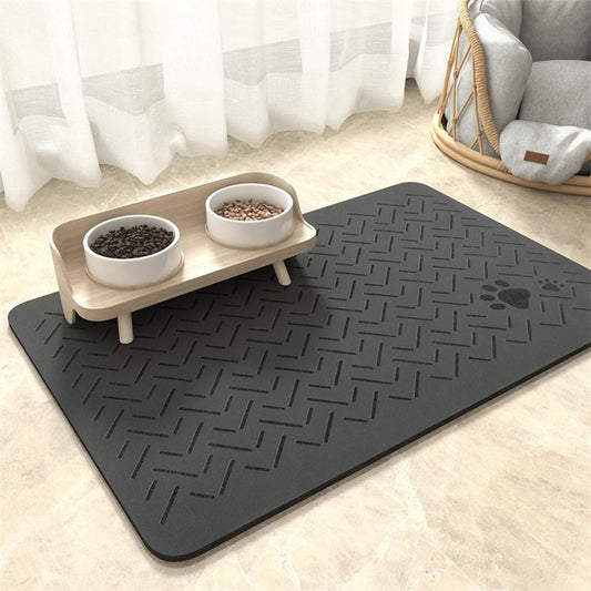 Pet Feeding Mat,Cat Food Mat for Pet Quick Dry Absorbent Dog Food Mat (Dark Gray, 12“ * 20”)
