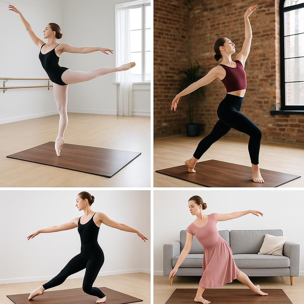 Marley Dance Floor Reversible Premium – 2-in-1 Vinyl & Rubber Mat for Ballet, Contemporary & Fitness – 5mm Thick, Dark Wood Finish – Includes Zippered Carry Bag – Home & Studio