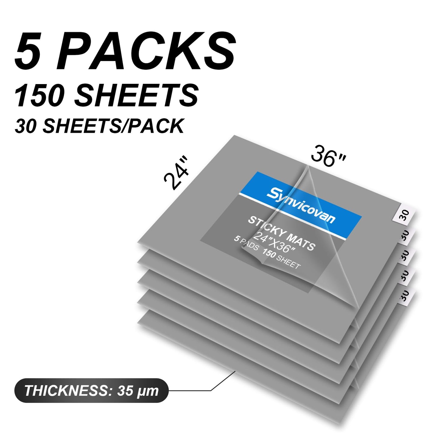 Synvicovan 24" x 36" Grey Sticky Mat Tacky Pads Adhesive Floor Mat (5 Packs,150 Sheets,30 Sheets/Pack） for Cleanroom Laboratory Hospital Construction Pets Home and Gymnasium