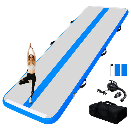 Tuxedo Sailor 10ft/13ft Inflatable Gymnastics Mat, 4-Inch Thick Air Tumbling Track with High-Speed Electric Pump, Storage Bag & Repair Kit for Home Gym, Cheerleading, Yoga, Kids Training (Blue & Pink) GLD-601, GLD-603, GLD-605, GLD-316, and GLD-318