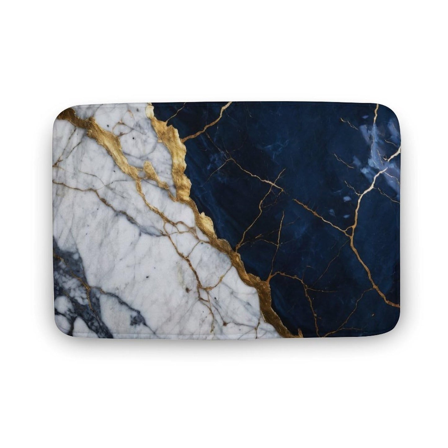 Marble Bath Rug 15.7" x23.6, Modern Foil Texture White Navy Blue Gold Marble Ultra Absorbent & Non-Slip Bath Carpet, Machine Washable, Soft Microfiber Bath Mats for Bathtub Laundry, Bathroom Floor