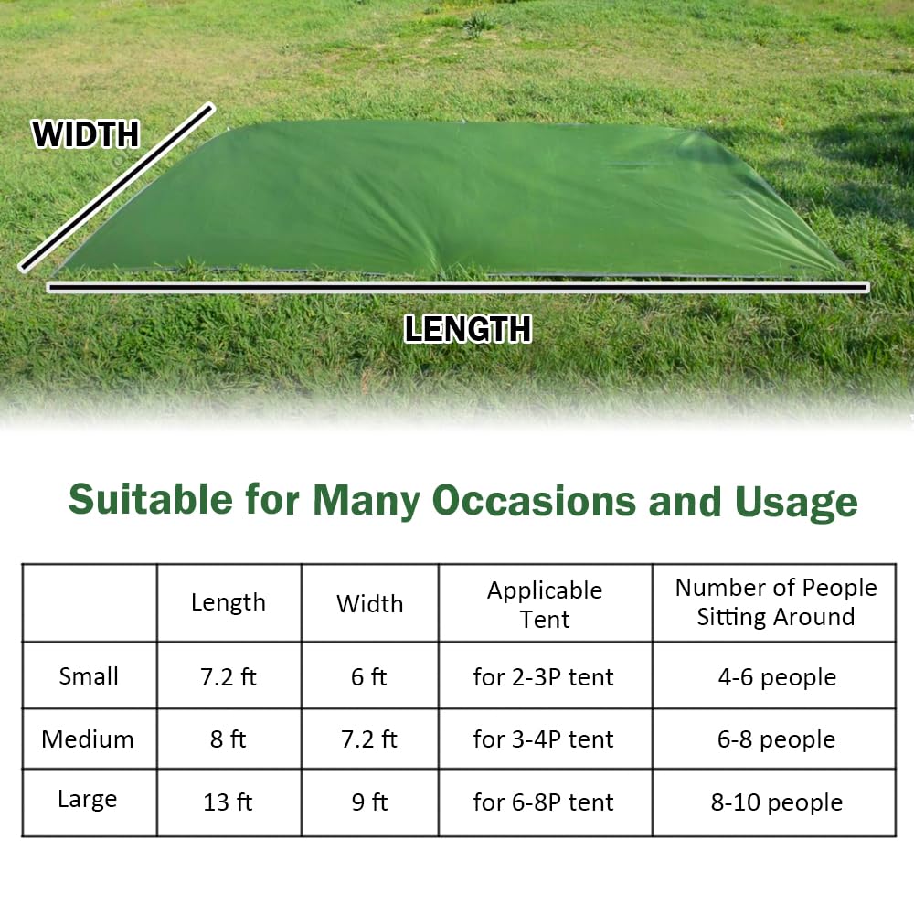 AYAMAYA Tent Footprint, PU 3000 Waterproof Tent Ground Cloth 13FT x 9FT Extra Large Size for 6-8 Person Family Camping Tents Ground Sheet Mat with 6 Tent Stakes for Camping Hiking Picnic Backpacking