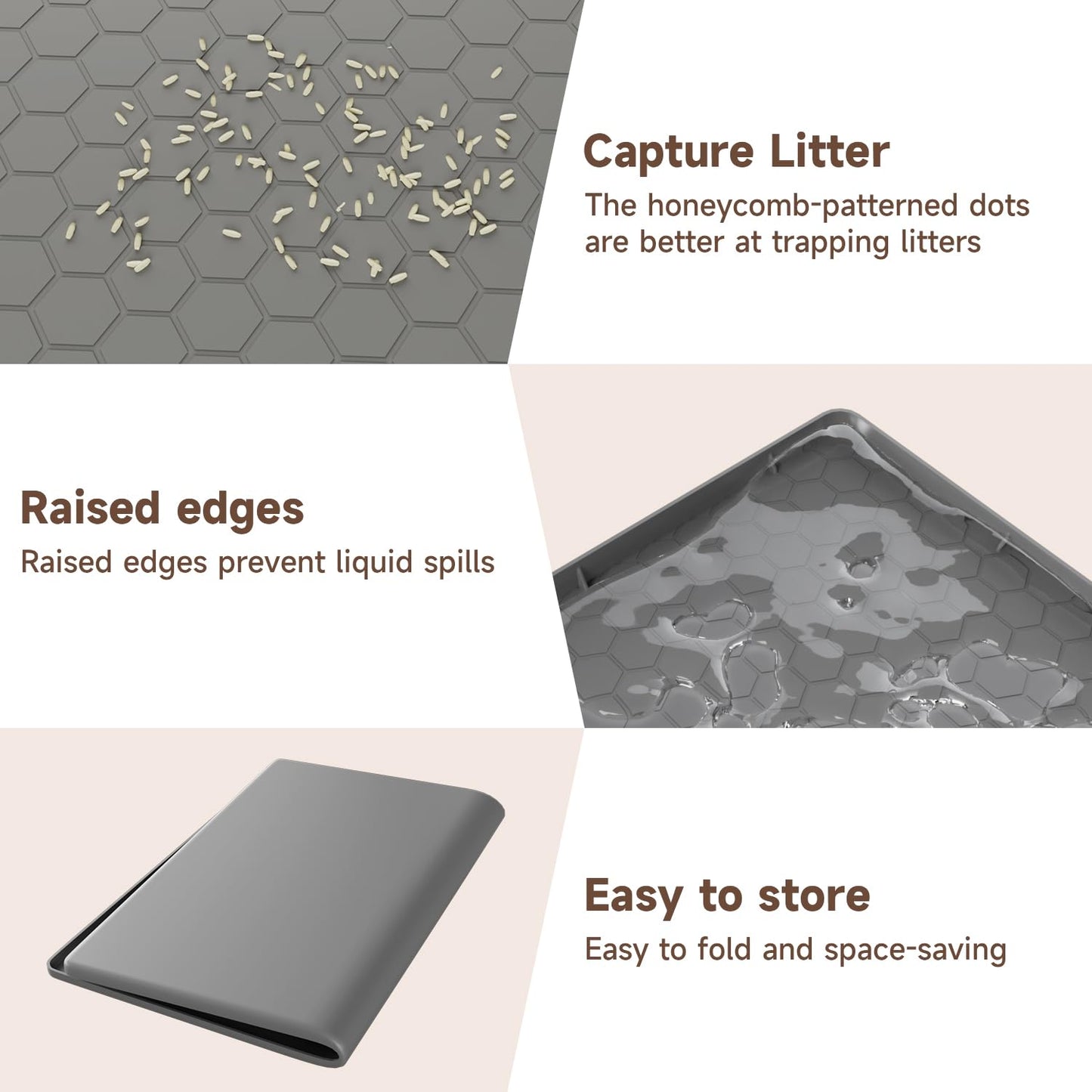 Pawinner Cat Litter Mat, 34" X 22" Large Silicone Mat Kitty Litter Trapping Mat, Waterproof Silicone Pad, Soft on Kitty Paws, Urine-Proof, Easy to Clean, Non-Slip Floor Protector for Floor