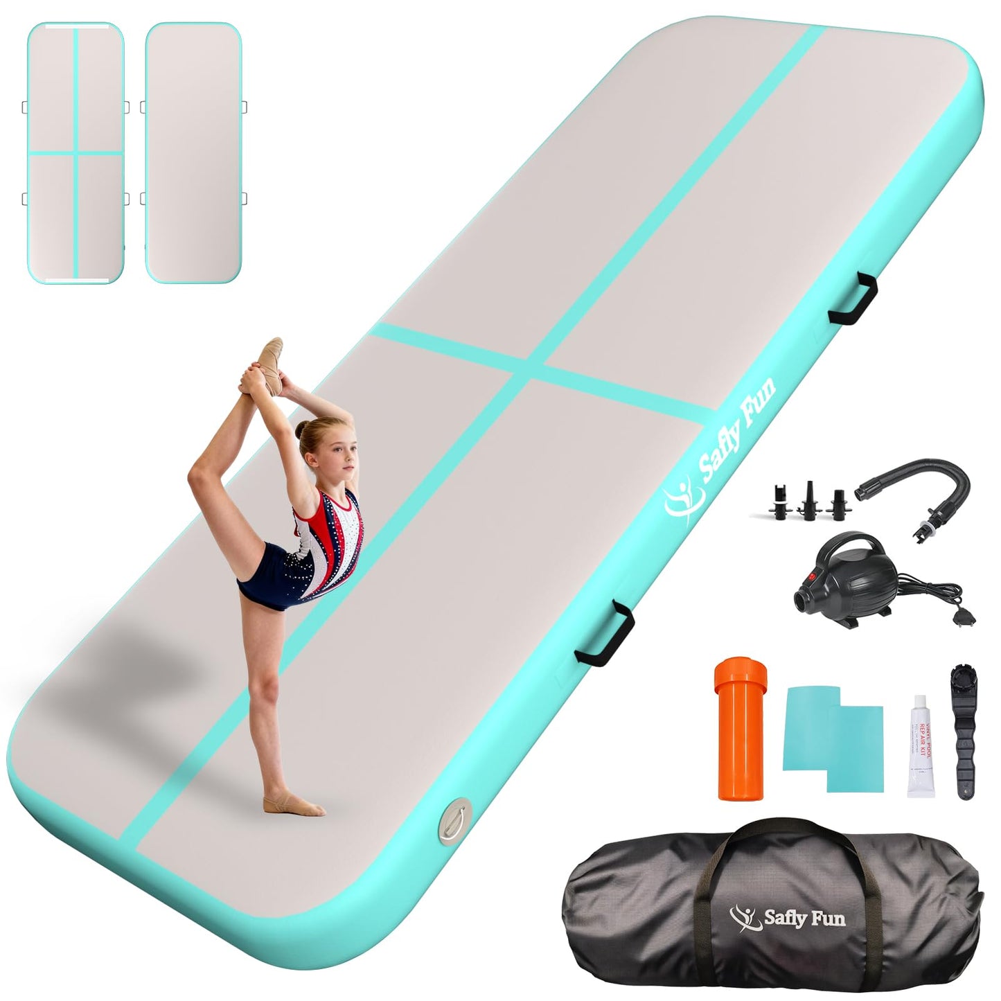 Inflatable Gymnastics Mat 10ft Air Tumble Track Training Mat 8 inches Thick Tumbling mat with Electric Pump for Home Use/Tumble/Gym/Training/Cheerleading/Water/Yoga