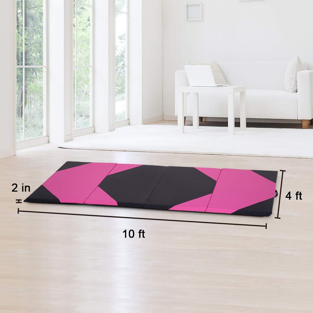 Gymnastics Tumbling Mats Portable Gymnastics Mat 4 Folding Tumbling Mat 4'x10'x2"Thick Yoga Mat Exercise Mat with Carrying Handles for home Workout outdoor Yoga Gymnastic