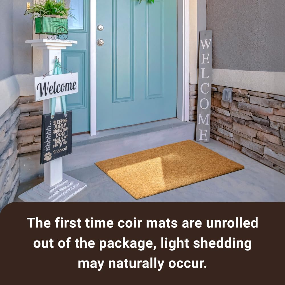 KANKUN Coco Coir Door Mat with Heavy Duty Backing, Welcome Doormat (17" x 30"), Doormat Entrance (Plain - 8Pack)