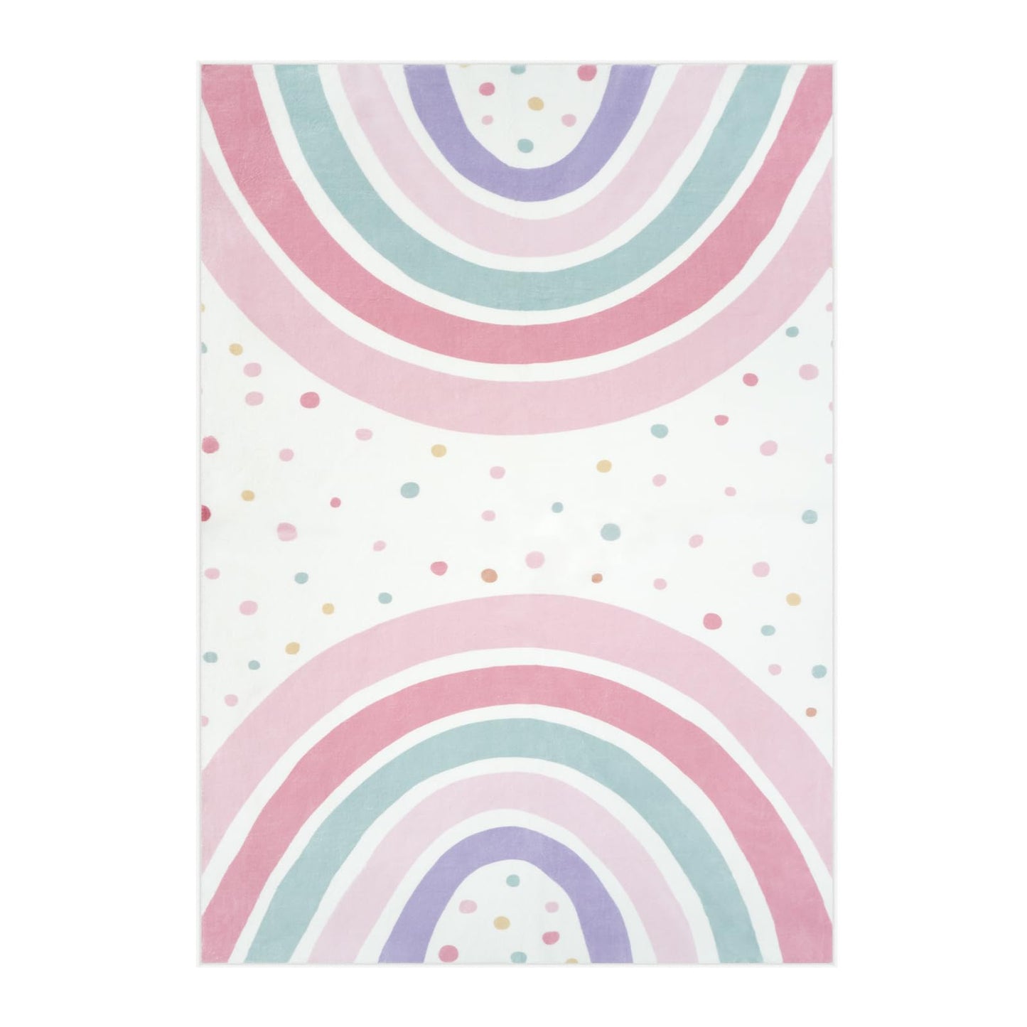 STARUIA 5x7 Washable Rainbow Rug for Girls Bedroom, Soft Polka Dot Pink Rug for Girls Room Nursery, Non-Slip Large Kids Carpet Area Rug for Playroom Classroom Kids Room Princess Castle
