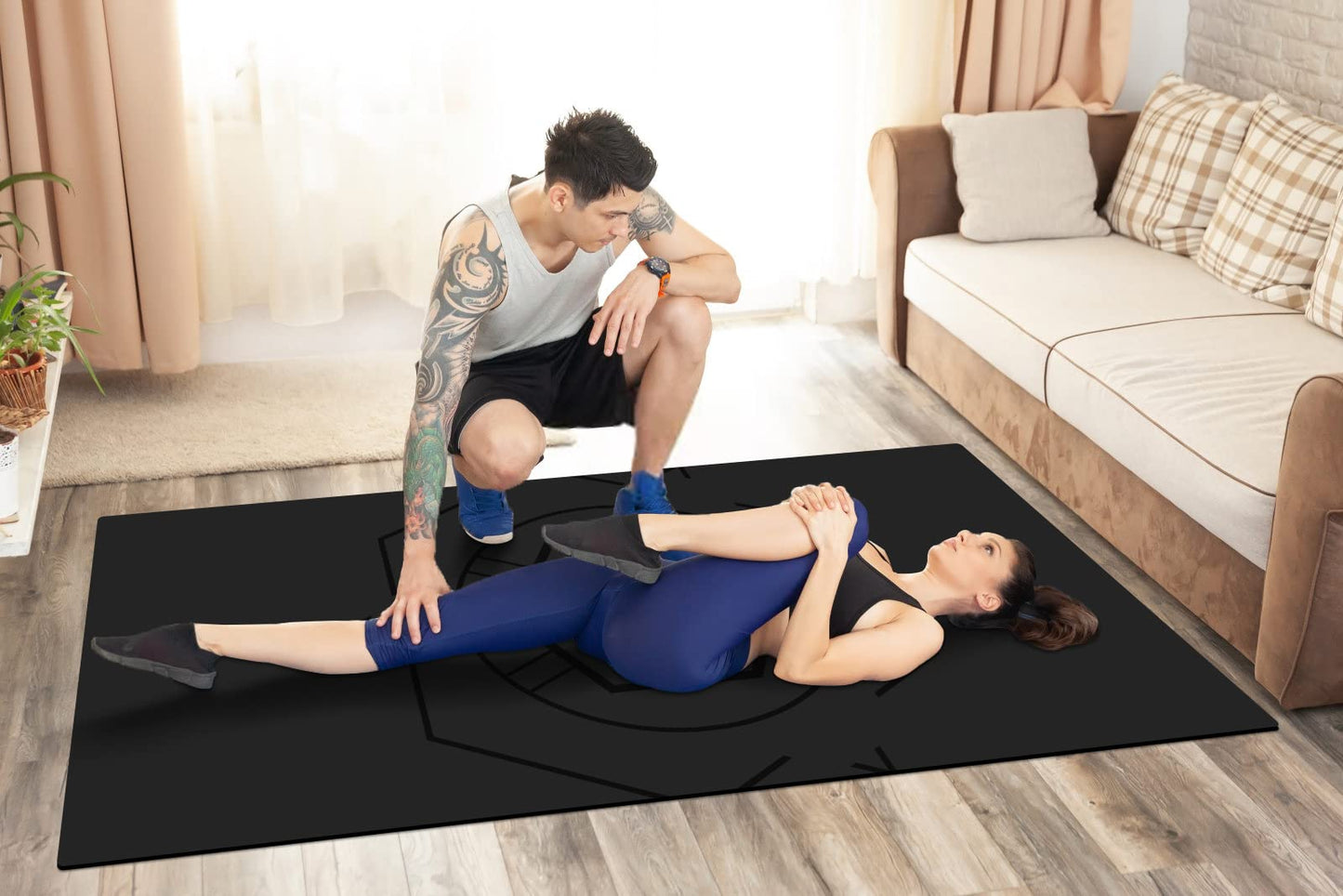 nuveti Large Exercise Mat (6'x 3'), Extra Wide Workout Mat for Men and Women, Yoga Mat Thick 1/4 Exercise Mats Non-Slip, Non-Toxic, Stretching, Meditation)