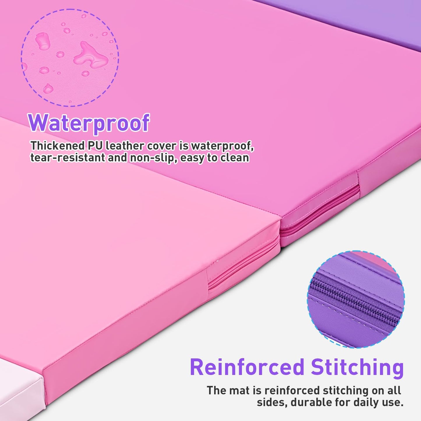 Oneofics Gymnastics Mat, 3'x6'x2'' Thick 4-Panel Folding Kids' Gymnastic Tumbling Mat for Home Gym Exercise & Play
