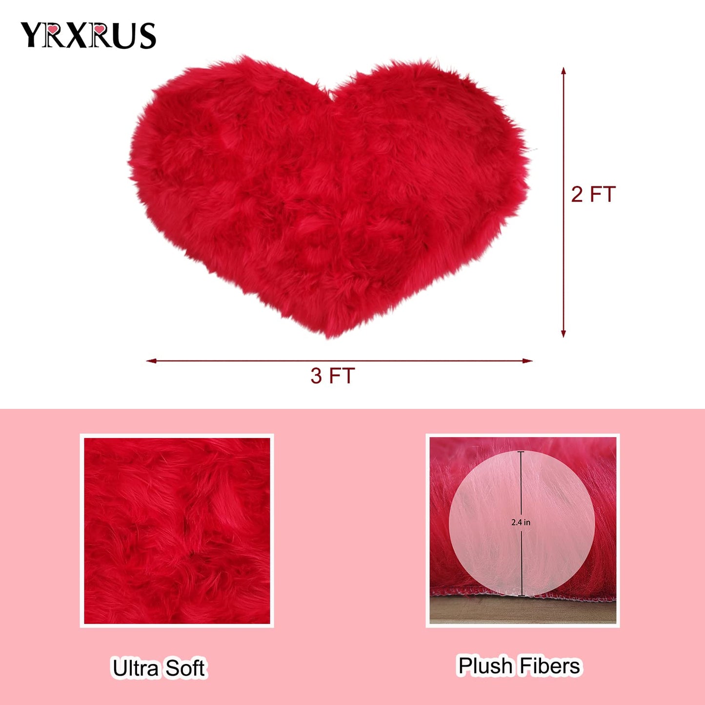 YRXRUS Valentines Heart Rug, Red Heart Shaped Rug, Fluffy Faux Fur Rugs, Shag Mats for Bedroom Living Room, Love Coquette Room Decor 2x3 Ft