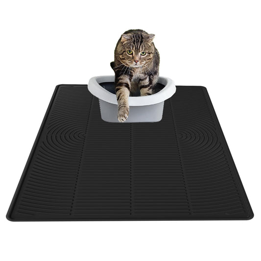 LZEXIN Cat Litter Mat, Extra Large Silicone Mat Litter Trapping Mat, Litter Box Mat Scatter Control for Floor Clean, Waterproof & Non-Slip Cat Supply & Accessory, Soft on Kitty Paws(Black, 40"x28")