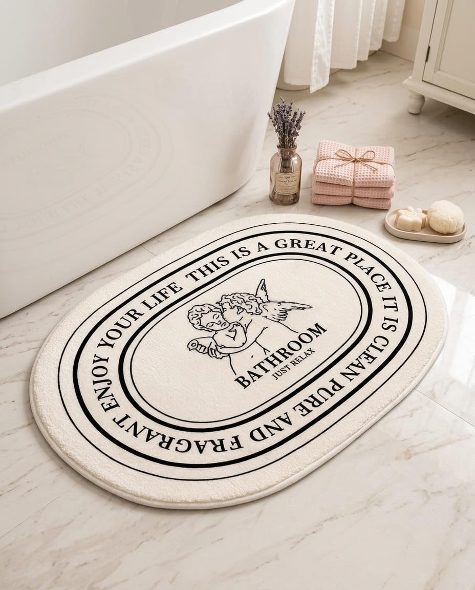 Angel Bathroom Rug 20x32inch, Cute Angel Bath Mat Super Soft and Plush, Non-Slip and Absorbent Cherub Bath Mat, Aesthetic Decor Rugs for Bathroom Shower Toilet Tub Bathmat Carpets Machine Washable