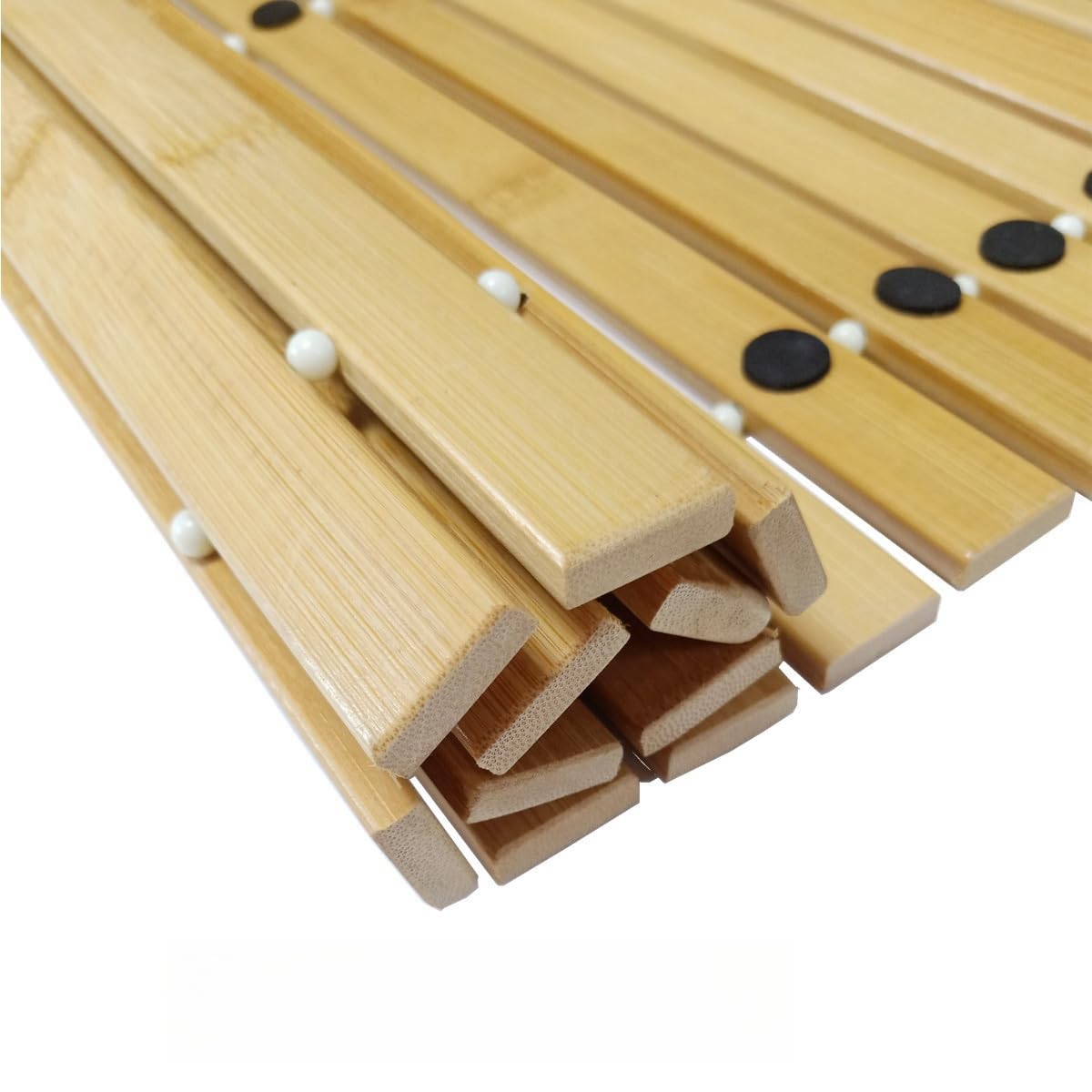 HJJKKH Bath Mat, Wooden Bathroom Mat Rayon Derived from Bamboo 31.5"x19.7", Rollable Non-Slip Floor Mat, Wooden Shower Mat for Bathroom, Bathtub, Spa, Sauna, Hot Tub & Outdoor Use