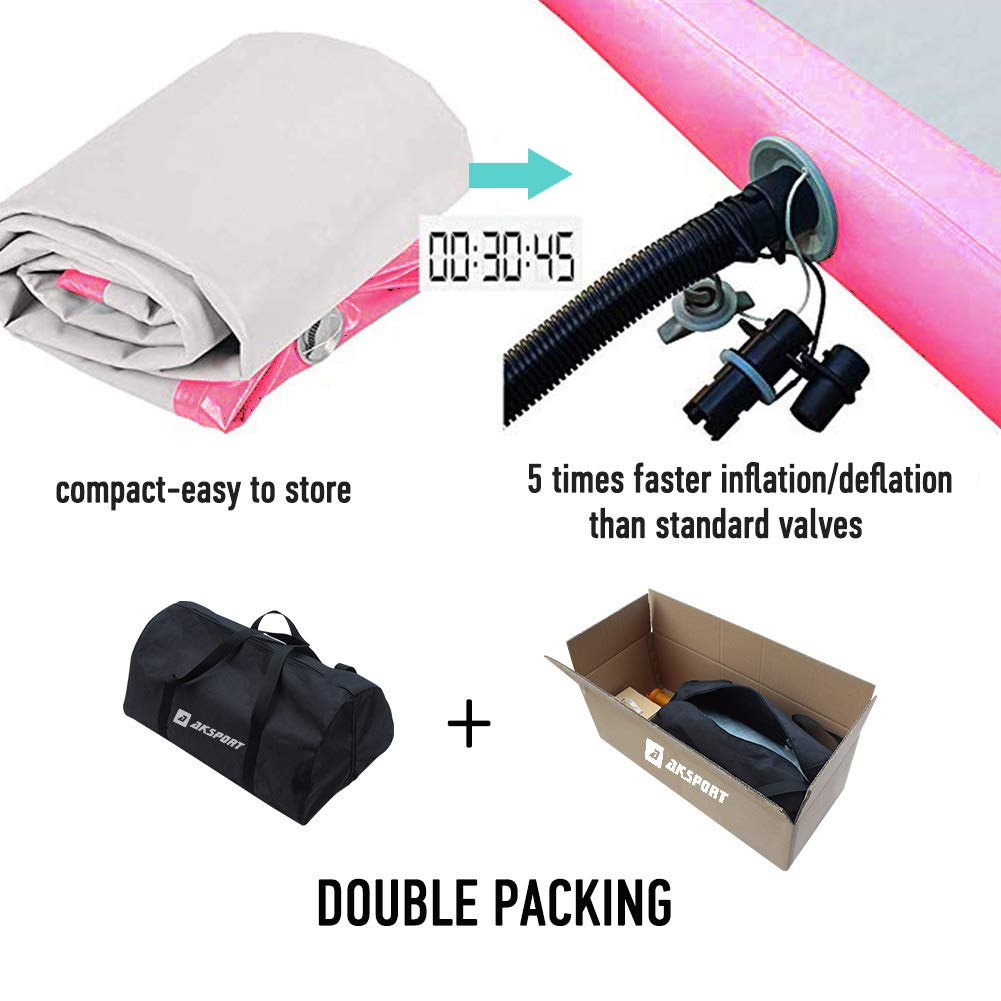 AKSPORT Air Mat Tumble Track Gymnastics Tumbling Mat Inflatable Floor Mats With Electric Air Pump for Home Use/Tumble/Gym/Training/Cheerleading/Parkour/Beach/Park/Water (pink, 9.84)