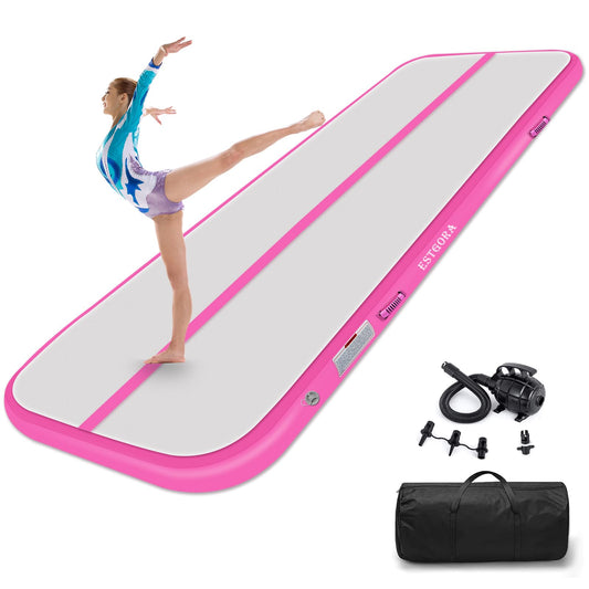 Estgora Gymnastics Mat For Tumbling 10ft Tumble Track 4 Inch Thick Inflatable Gymnastic Training Equipment For kids At Home Gym Cheerleading with Electric Pump