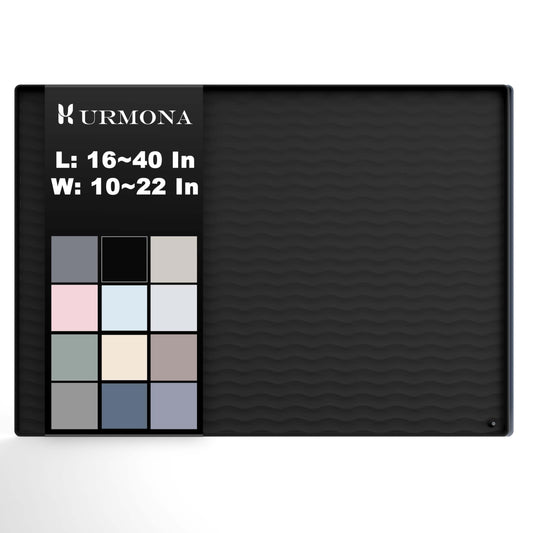 URMONA 19'' x 19'' Waterproof Silicone Under Sink Mat Cabinet and Counter Protector, Shelf Liner for Kitchen and Bathroom, Storage and Organizers, Litter Mat, Pet Cat Puppy Essentials（Black）