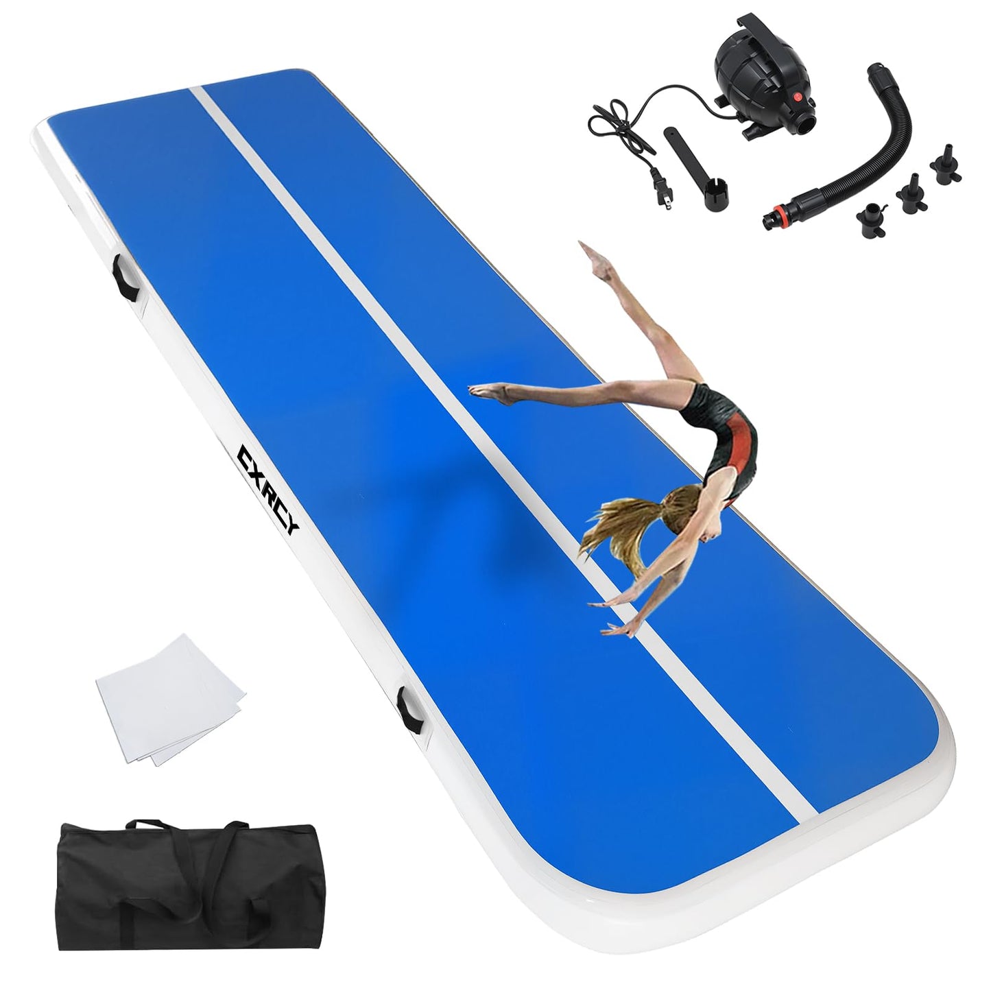 Air Gymnastics Tumbling Mat, 20ft Inflatable Track Mat for Home/Outdoor Training, 4 inch Thick Gym Mat with Electric Pump forKids&Adults (20ft/6m)