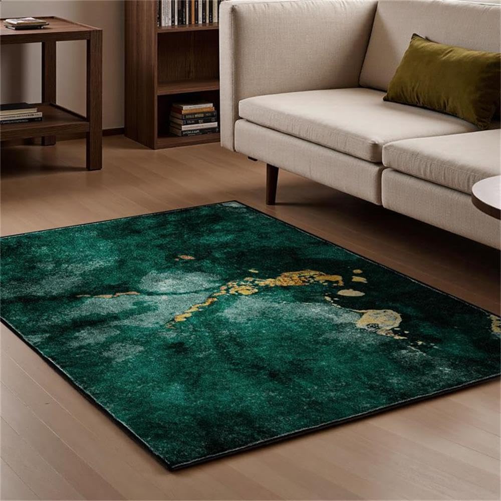 RTYYJDE Washable Living Room Marble Rug Emerald Green Abstract Area Rugs for Dining Room Bedroom Office Study Room Sofa Non Skid Indoor Decorative Modern Floor Mats