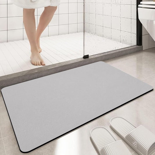 Large Bath Mat Diatomaceous Earth Bath Super Absorbent Quick Dry Non Slip Diatomite Stone Bath Mat Thin Bathroom Floor Mats Fit Under Door-Shower Rug for in Front of Bathtub Shower, Grey, 19.6"x31.5"