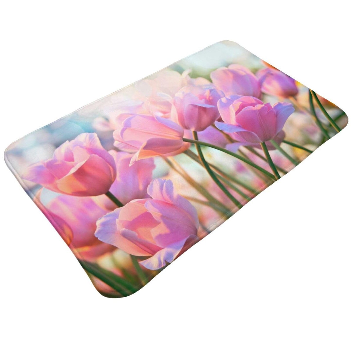 ALSILCPZ Pink Tulips in Flower Greenhouse Flannel Floor Mat Soft Plush Indoor Rug for Bedroom Living Room One Size