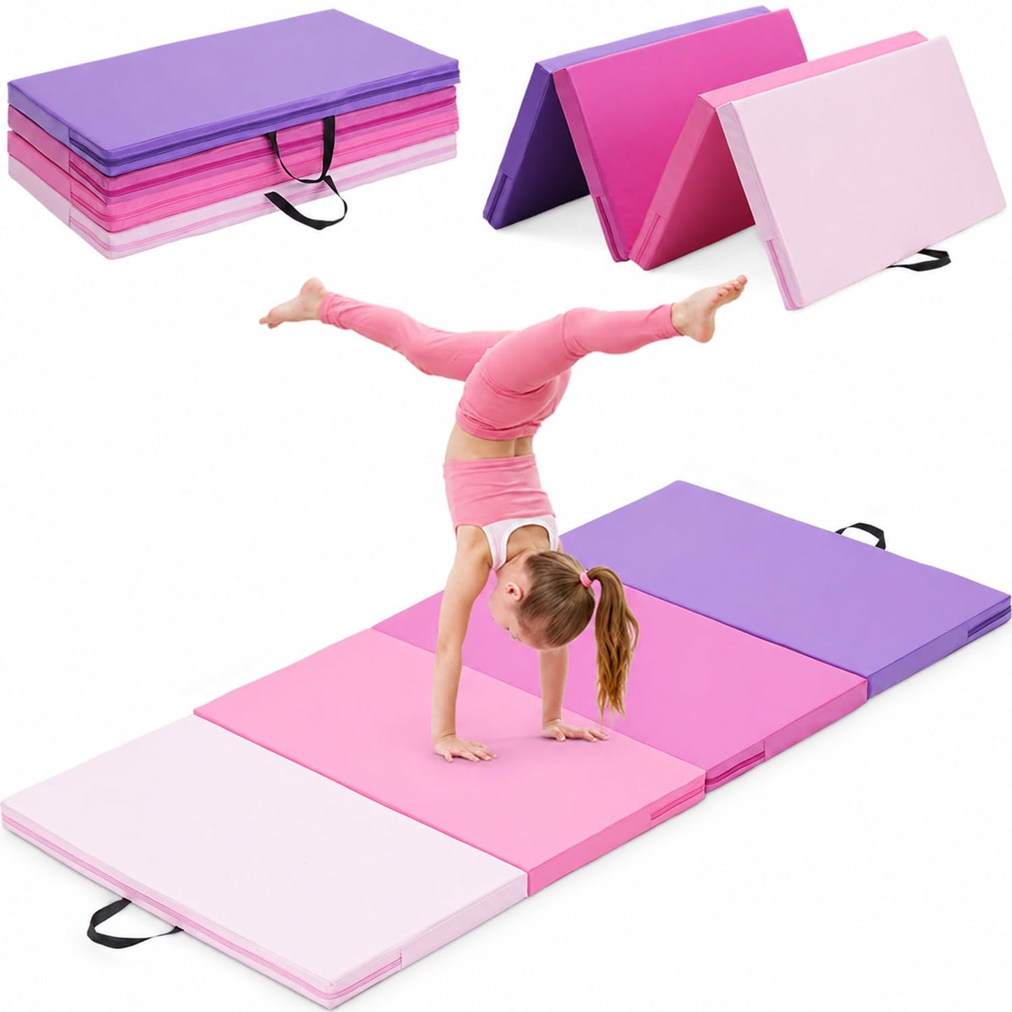 Oneofics Gymnastics Mat, 3'x6'x2'' Thick 4-Panel Folding Kids' Gymnastic Tumbling Mat for Home Gym Exercise & Play