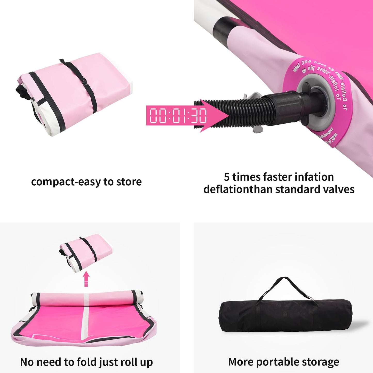Inflatable Gymnastics Mat Tumble Track (8 Inches Thick) - 10ft Air Floor Training Mats for Home Use, Cheerleading, Water Fun & Camping - Includes 500W Electric Pump & Carbon Pattern Design, Pink