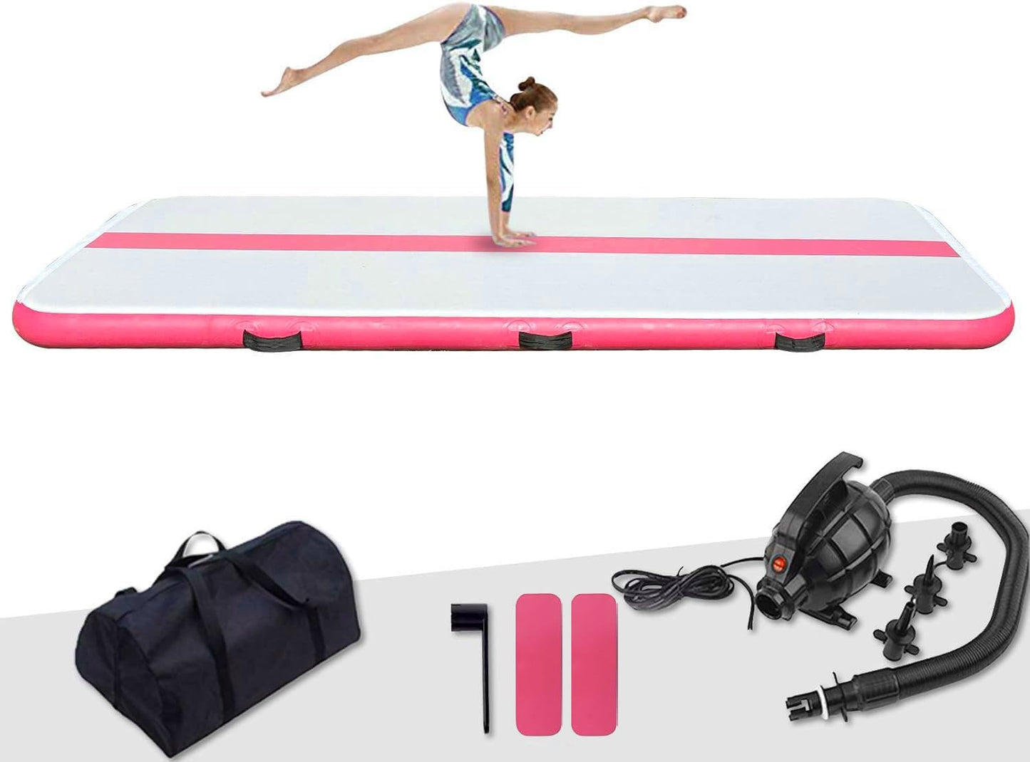 FunWater Inflatable Gymnastics Mat 10ft/13ft Tumble Track Tumbling Mat 4in Thick Gymnastic Mats for Kids with Electric Pump for Home Use/Training/Cheerleading/Gym/Yoga (PINK, ‎13'*39"*4")