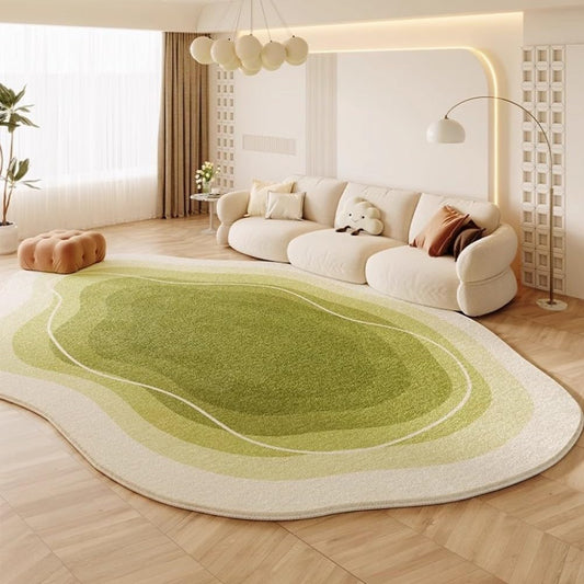Ultra Soft Comfort Ombre Texture Irregular Shaped Living Room Large Area Rug 5x8 Green Beige Modern Unique Style Deco Rug for Dining Kitchen Bedroom Home Office Machine Washable Fluffy Carpets