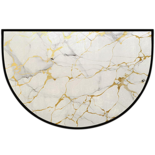 Half Round Rugs Gold Line Marble Texture Semicircular Indoor Door Mat Entryway Welcome Mat Non-Slip Half Round Low Profile Door Mat for Patio High Traffic Areas