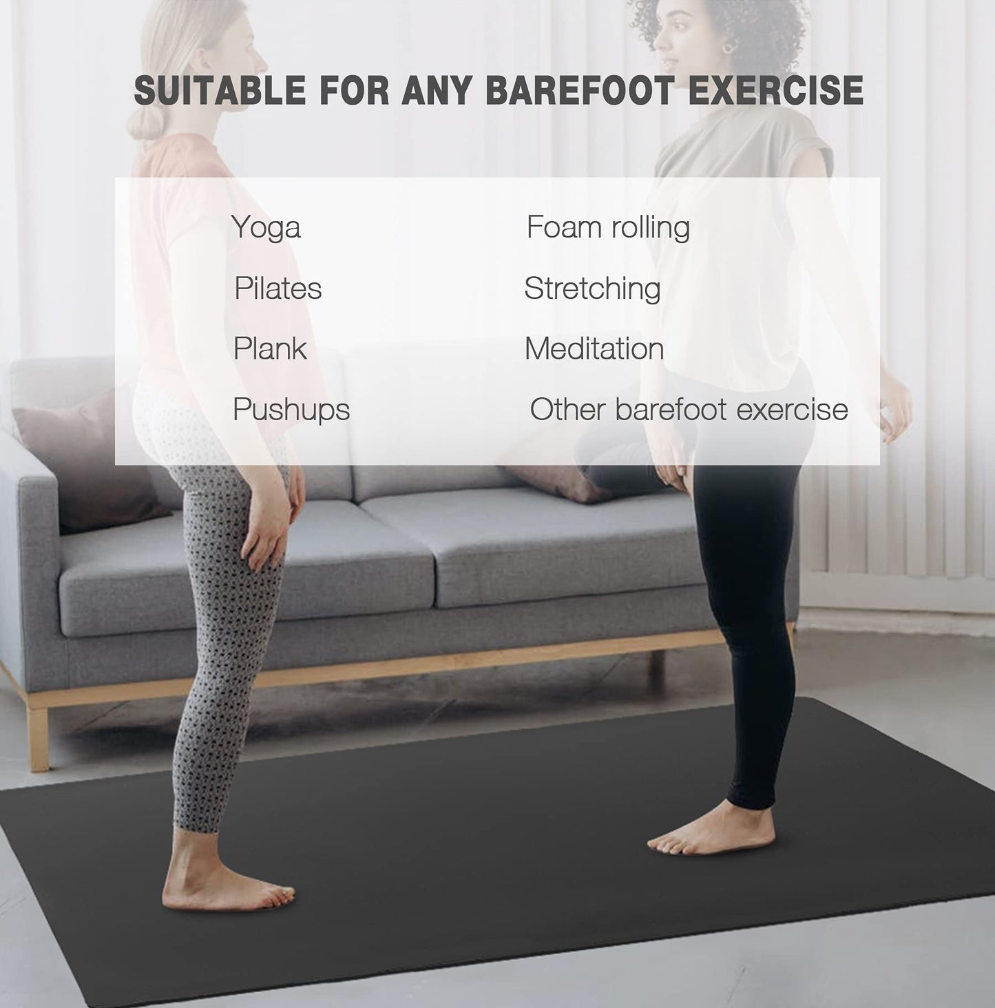 Large Yoga Mat for Men and Women - 6'x4'x6mm, Extra Wide TPE Fitness Mat for Home Gym Workout, Non-Slip, Perfect for Barefoot Exercise (Yoga, Pilates, Stretching, Meditation)