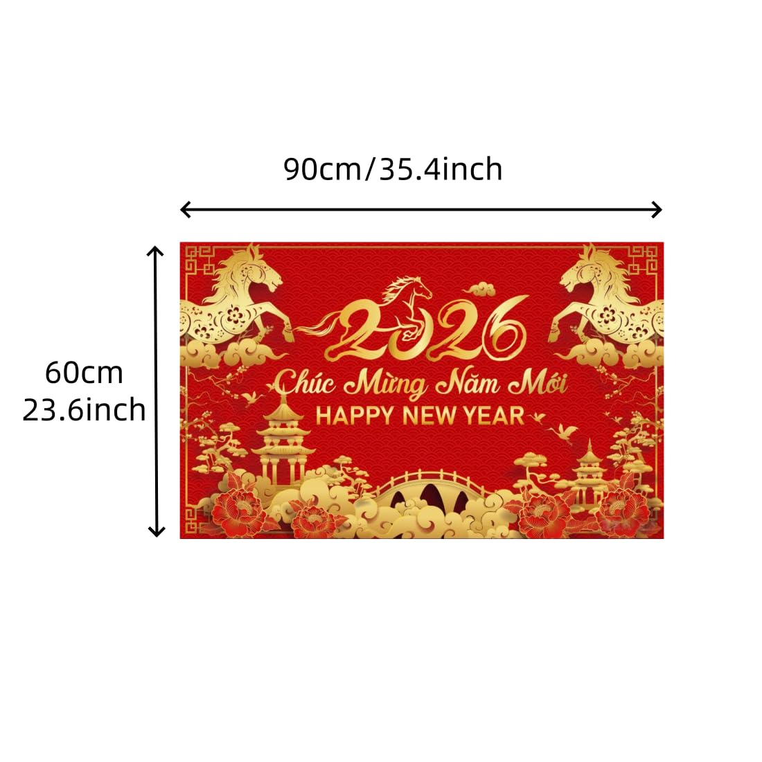 KYMY 2026 Vietnamese New Year Floor Mat – 35.4 x 23.6 inch Spring Festival Anti-Slip Welcome Door Rug for Tết Việt NAM, Diatomaceous Earth Bath Mat for Vietnam Lunar New Year Home Decorations