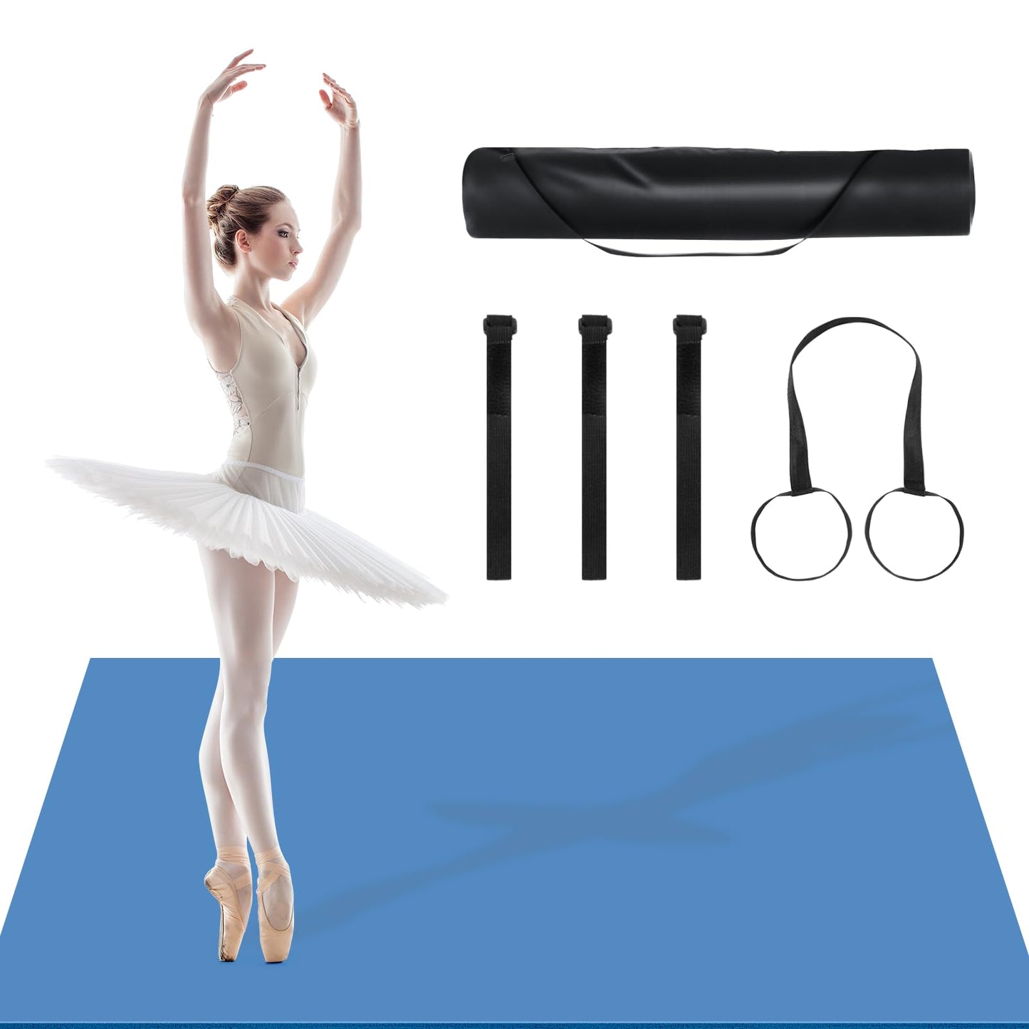 MDIBELZYH 6' x 4' Portable Marley Floor Mat, Non-Slip 5mm PVC Dance Practice Surface with Shoulder Strap for Ballet, Jazz & Home Studio, Blue
