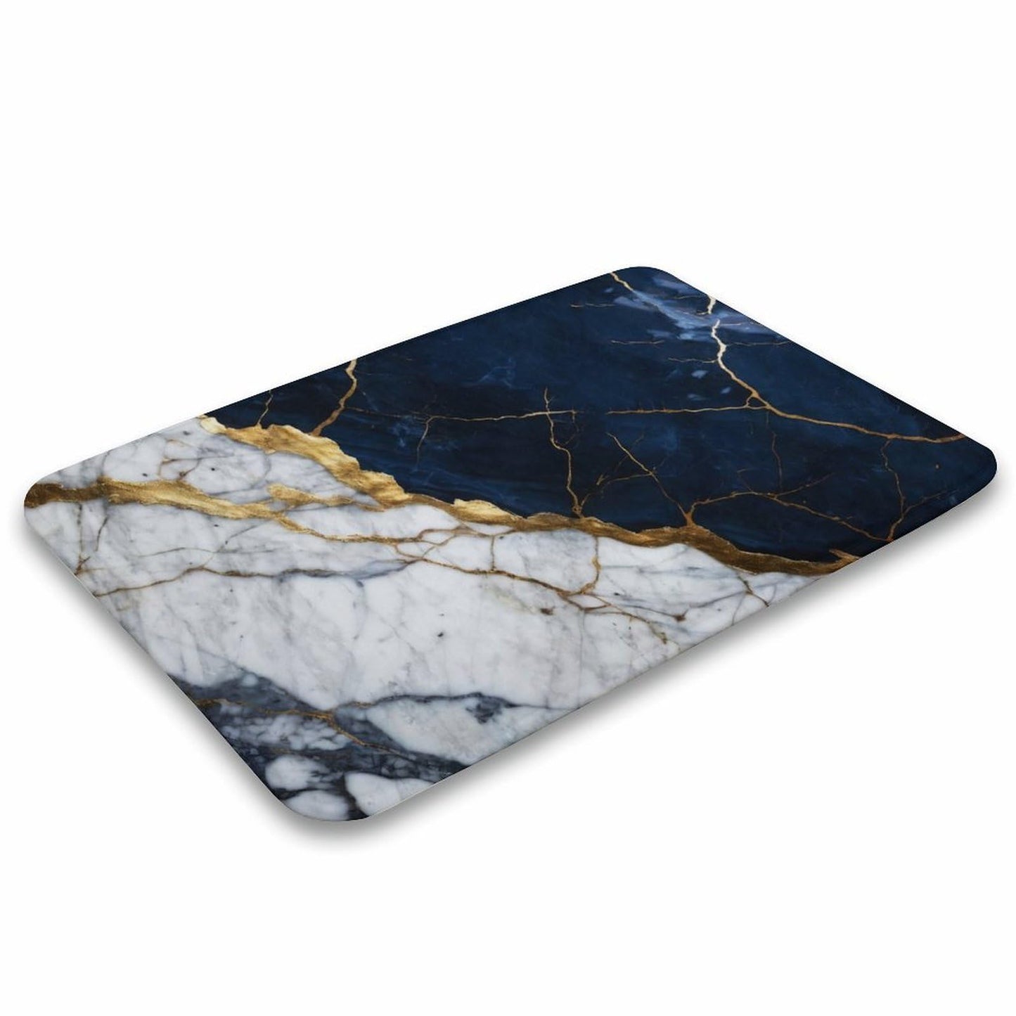 Marble Bath Rug 15.7" x23.6, Modern Foil Texture White Navy Blue Gold Marble Ultra Absorbent & Non-Slip Bath Carpet, Machine Washable, Soft Microfiber Bath Mats for Bathtub Laundry, Bathroom Floor
