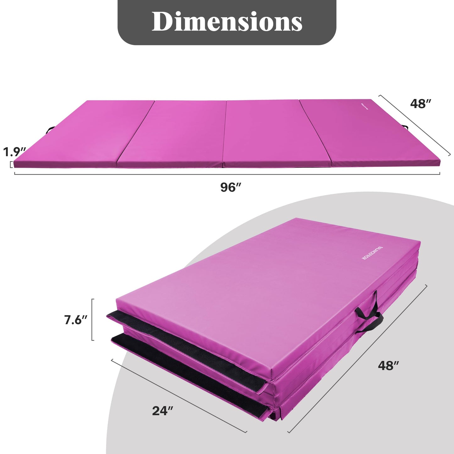 Fitvids Gymnastics Mat, 4'x8'x2" Thick Folding Home Gym Exercise Mat with Tear-Resistant PU Leather and Handles, Workout Mat for Yoga Pilates Tumbling Stretching MMA Core Workouts Wrestling