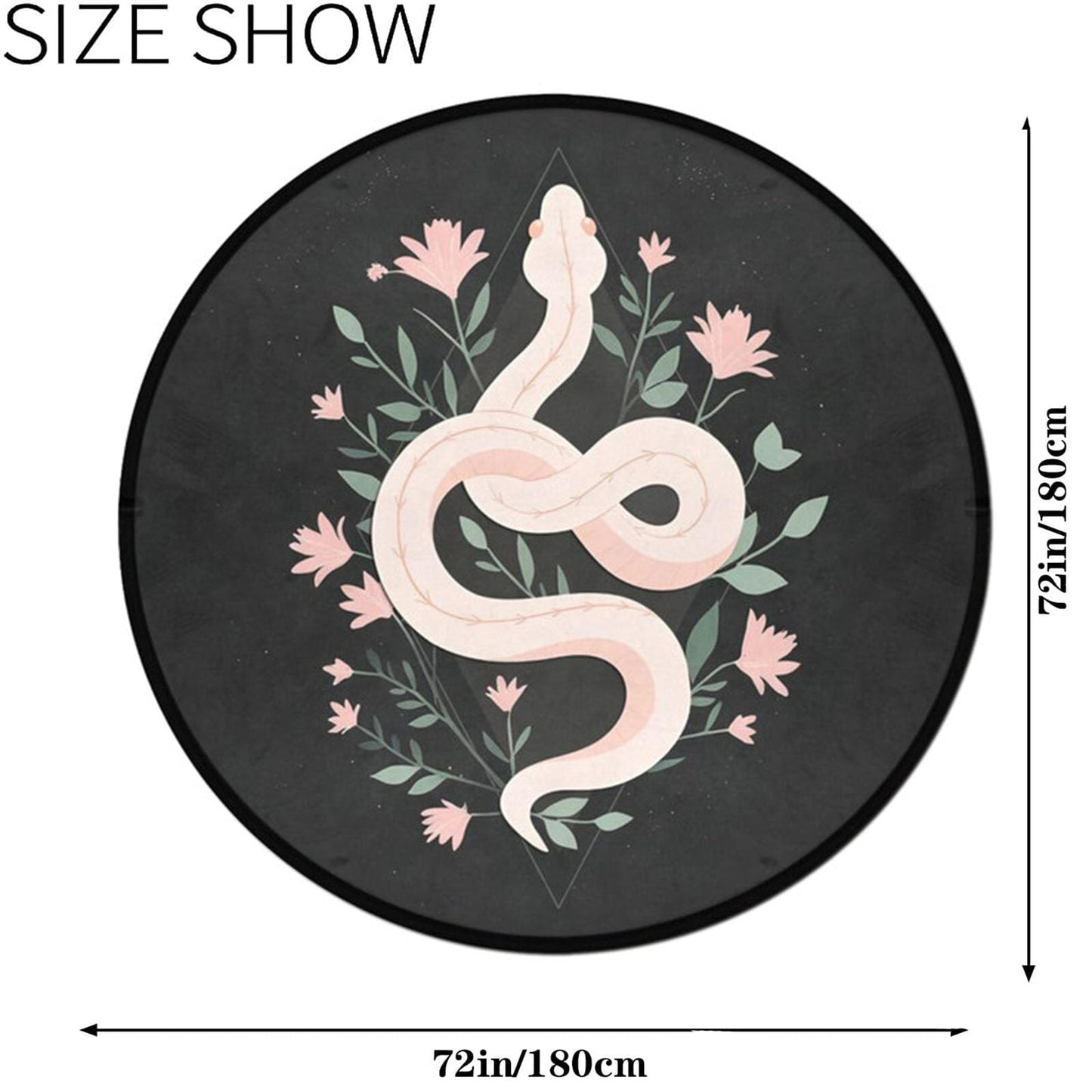 keepcute Dark Botanical Snake Round Area Rug 5' - Gothic Black Serpent Floral Circle Mat, Washable Non-Slip Soft Matte Rug for Bedroom Living Room