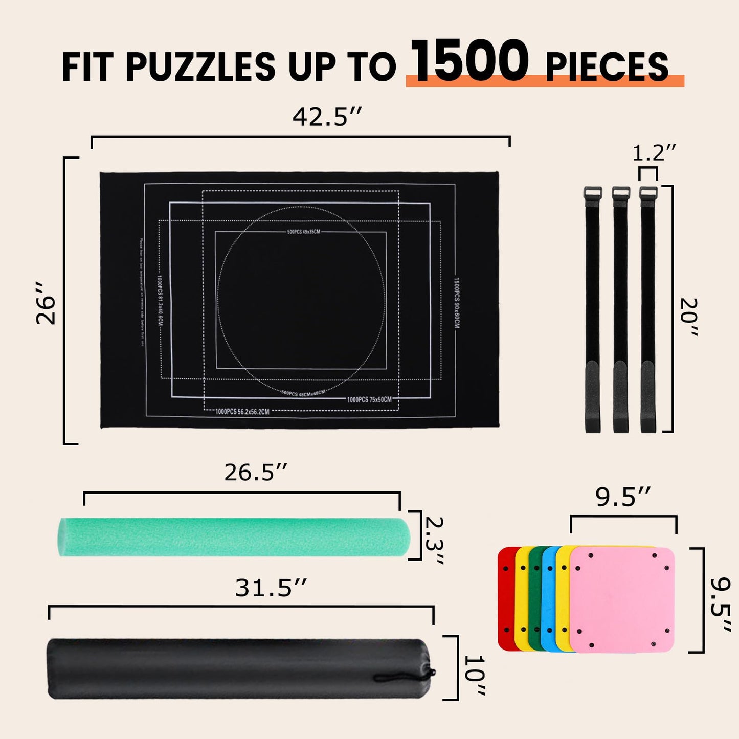 Jigsaw Puzzle Mat Roll Up - 1500 1000 500 Pieces Puzzel Matte, Black Roll-Up Puzzles Mats Felt Save Trays for Sorting Table Board Clear Sheets, Frame Keeper Storage Accessories for Adults