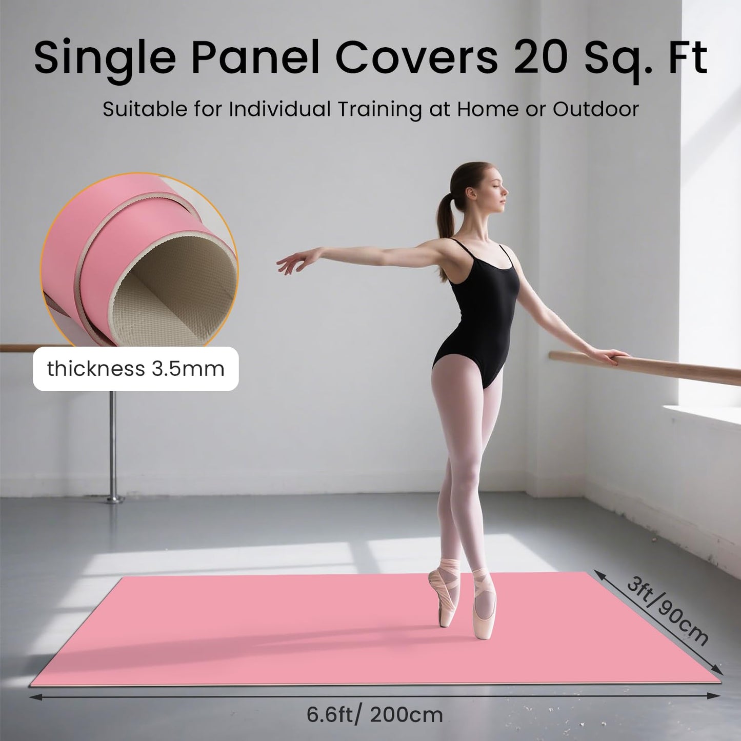 3×6.6ft Marley Dance Floor, 3.5mm Portable Dance Floor with Shoulder Strap, Non-Slip Shock-Absorbing Portable Marley Floors for Ballet Jazz Pop Practice - Ideal for Home Studio School