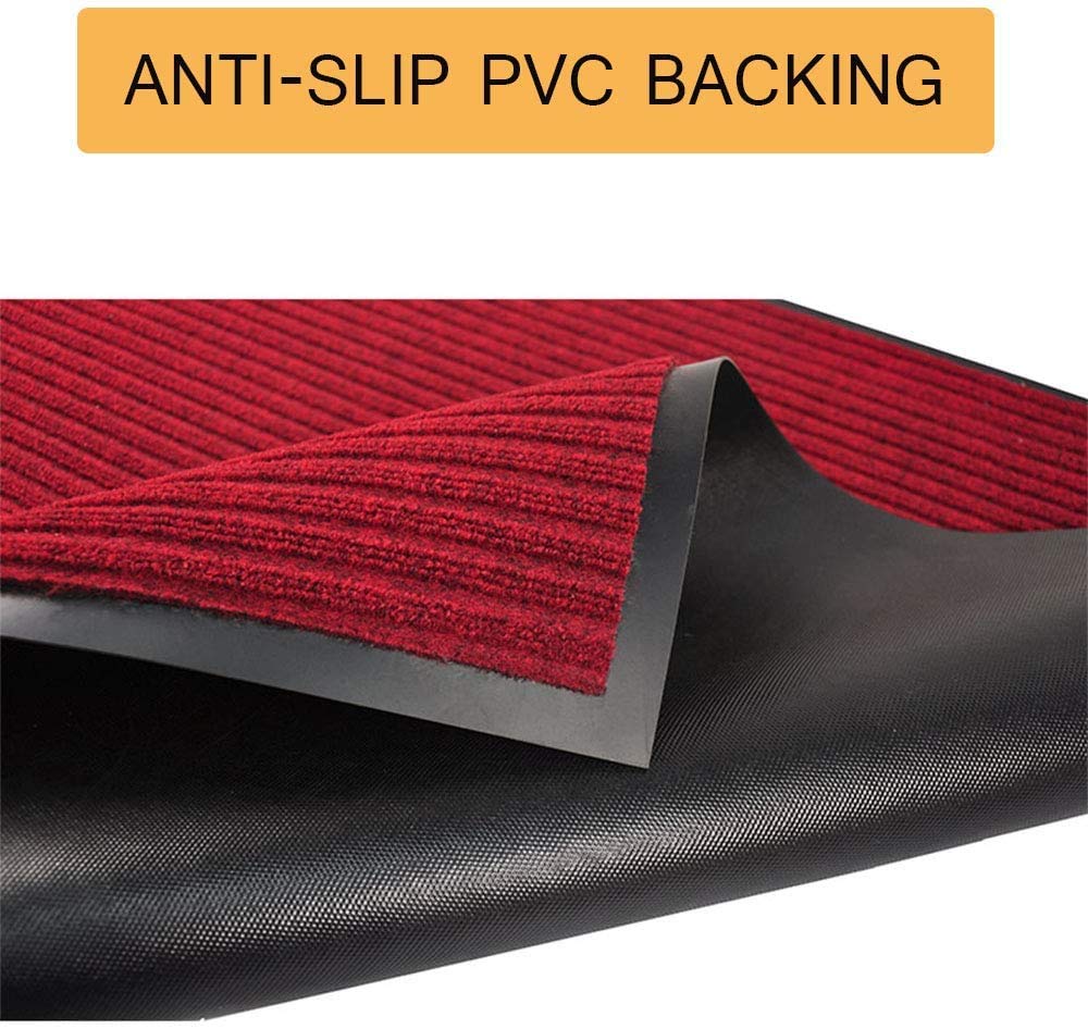 MYOYAY 3x10ft Brush Step Entrance Mat Heavy Duty, Commercial Grade Door Floor Mats Tough Entry Collection Slip Skid Entrance Mat with Rubber Backing Indoor Outdoor Rug Dark Red